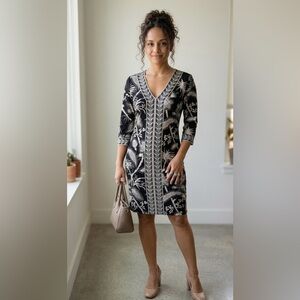 Gretchen Scott Black & Ivory Printed Shift Dress Size Small
